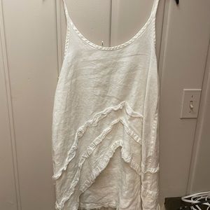 White linen ruffled asymmetrical tunic